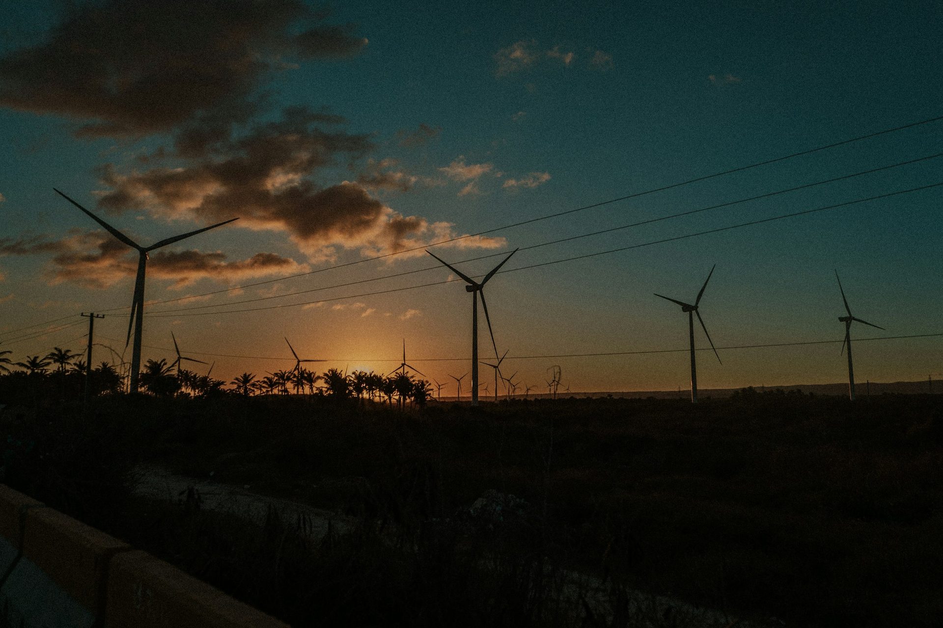 Wind turbines at sunset